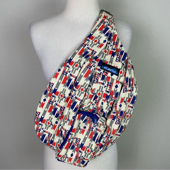 Kavu Tan Red Blue Southwest Print Rope Bag NWT